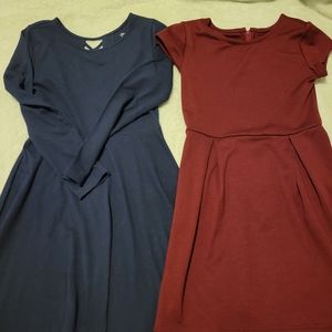2 dresses, navy and maroon